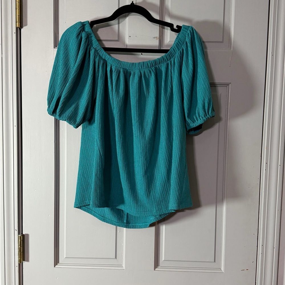 Anthropologie Teal Puff Sleeve Blouse